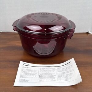 Vintage Tupperware TupperWave Stack Cooker 5 pc. Set Colander Cranberry USA